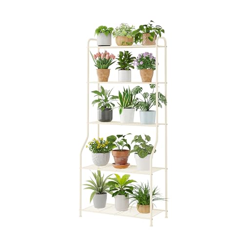 Kitsanery Plant Stand Indoor Outdoor for Multiple Plants, 5 Tier Tall Heavy Duty Metal Shelf, Large Flower Pot Holder Ladder for Garden, Patio, Living Room, Balcony, White - color: White