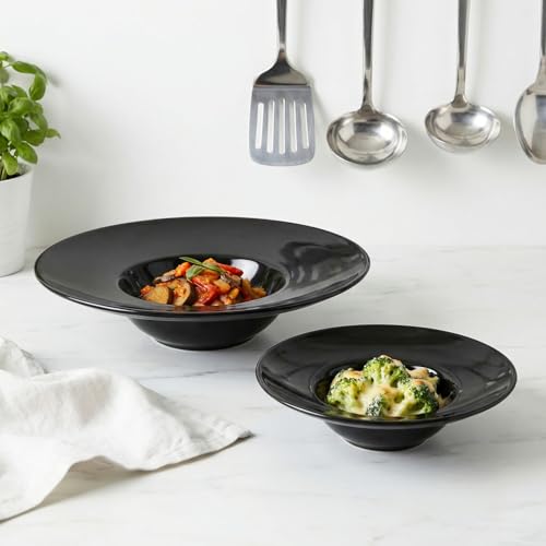 Ceramics Rimmed Soup Bowls 5.1 oz, Black 8.5 inch Exquisite small soup plate Set of 4, Pasta plates With Rim is the best choice for hotels, kitchens, fine restaurants and gourmets - color: Black, size: 8.5 Inch-5.1 oz