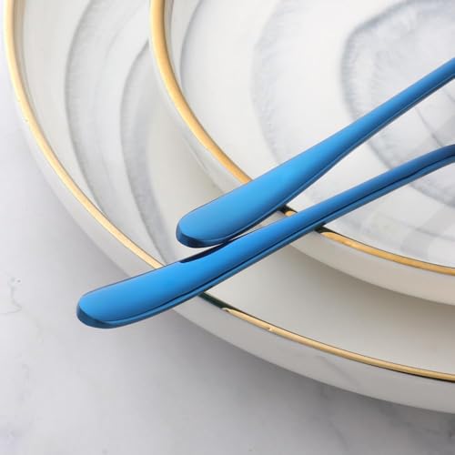 4-Pcs Stainless Steel Round Soup Spoons, 6.88 Inch, Heavy-Weight, Set of 4 - size: 4 pcs Blue