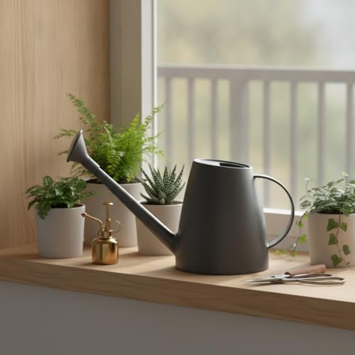1.8L Long Spout Watering Can for Indoor Plants, Durable PP Plastic Pot Waterer with Precise Flow Control for Home Garden, Balcony & Windowsill - color: Gray