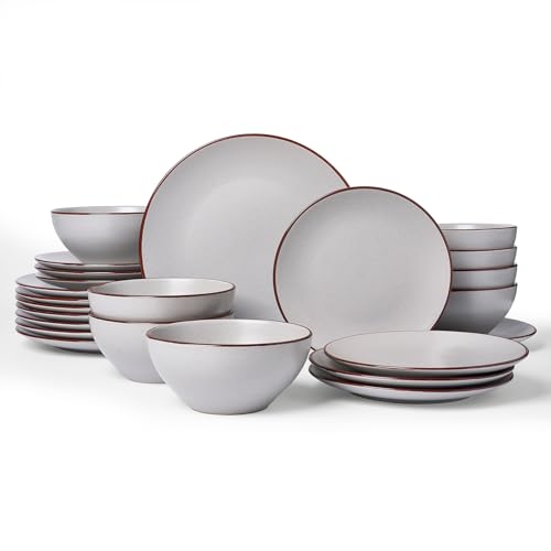 Famiware Venus Plates and Bowls Sets with Rim, Stoneware Dinnerware for 8 | Matte Light Gray, 24pc Ceramic Speckled Dishes, Chip Resistant, Microwave & Dishwasher Safe, Everyday Use, Modern Minimalist - color: Light Gray, size: Serves 8 (24pc)