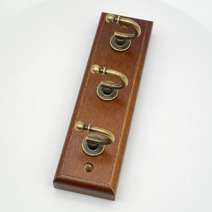 6.7 inch Wooden Key Holder for Wall, Decorative Key Rack with 3 Hooks | 1-Pack, Brown, Retro Metal Hooks, Natural Solid Wood