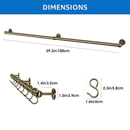 ROTHLEY Hanging Pot Rack Hanger: 39.4 Inch Stainless Steel Pot and Pan Hanger Pot Rack Wall Mounted Hanging Pots and Pans Rack Pot Hangers for Kitchen Wall Kitchen Rail with Hooks (Antique Brass) - color: Antique Brass, size: 39.4 inch