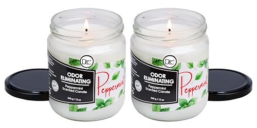 Peppermint Two Pack Odor Eliminating Highly Fragranced Candle - Eliminates 95% of Pet, Smoke, Food, and Other Smells Quickly - Up to 80 Hour Burn time - 12 Ounce Premium Soy Blend - color: Peppermint Two Pack