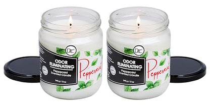 Peppermint Two Pack Odor Eliminating Highly Fragranced Candle - Eliminates 95% of Pet, Smoke, Food, and Other Smells Quickly - Up to 80 Hour Burn time - 12 Ounce Premium Soy Blend - color: Peppermint Two Pack