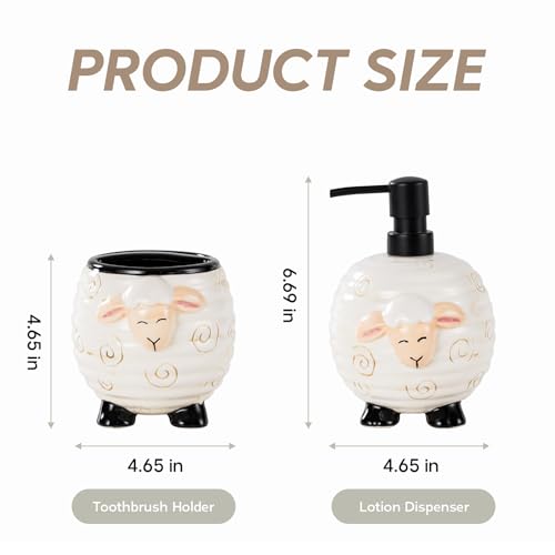 Sheep Bathroom Accessories 2 Piece Set Ceramic Soap Dispenser and Toothbrush Holder for Modern Bathroom Decor, Bathroom Accessory Set