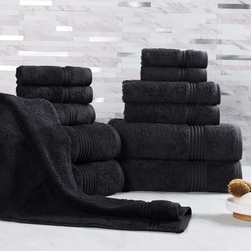 Superior Egyptian Cotton 12-Piece Towel Set, Assorted Towels for Home Bathroom, Guest Bath Decor Essentials, Includes 4 Bath, 4 Hand, 4 Face Towels/Washcloths, Quick Dry, Absorbent - Black - color: Black, size: 12 Piece Towel Set