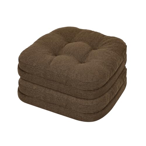 baibu Set of 2 Dining Chair Cushions, Dual-Layer Patent Design Memory Foam Kitchen Chair Cushions, Non-Slip Seat Pads with Ties, 16.5 x 16.5 x 3.5in, 2 Pack, Dark Brown - color: Dark Brown, size: 2 Count (Pack of 1)