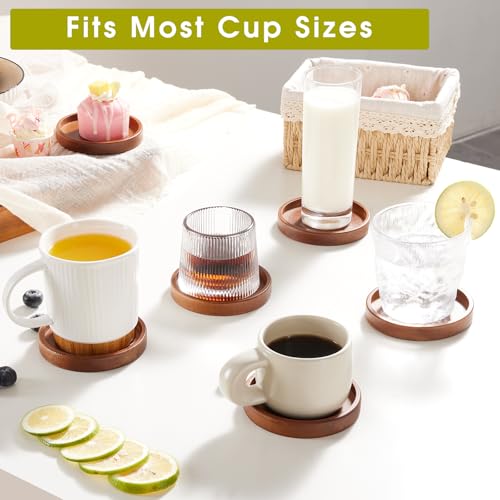 Set of 6 Wooden Coasters with Holder-Coffee Table Coasters for Drink | Wood Coaster Set for Modern Home Decor, Home Dining Table Decor Cute Beer Bar Coasters Decorative Rustic Outdoor Coasters