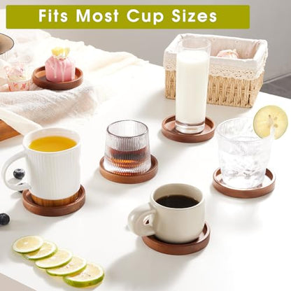 Set of 6 Wooden Coasters with Holder-Coffee Table Coasters for Drink | Wood Coaster Set for Modern Home Decor, Home Dining Table Decor Cute Beer Bar Coasters Decorative Rustic Outdoor Coasters