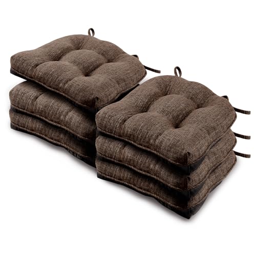 Basic Beyond Chair Cushions for Dining Chairs 6 Pack, Kitchen Chair Cushion with Ties and Non Slip Backing, 15.5 x 15.5 inches Tufted Chair Pads for Dining Chairs, Brown - color: Brown, size: 6 Count(Pack of 1)
