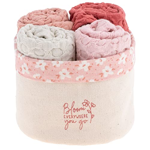 Karma Waffle Weave Dishcloth Set/Holder Bloom - color: Pink Bloom