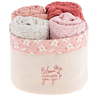 Karma Waffle Weave Dishcloth Set/Holder Bloom - color: Pink Bloom