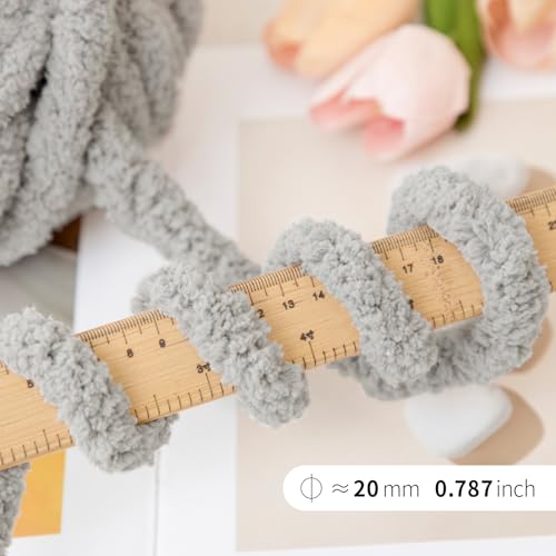 Franel Light Gray Chunky Chenille Yarn for Hand Knitting Blanket (8 Pack, Total 64oz) - Shed-Resistant Fluffy Jumbo Yarn for Crocheting, Super Bulky Big Yarn for DIY Throw, Pre-Wound & Tangle-Free - color: 09