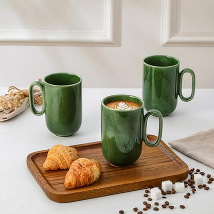 vicrays Ceramic Coffee Mug Set - 16 Ounce Large Stoneware Mug for Men Women - Unique Glazed Porcelain Mugs with Handle for Coffee Latte Tea Milk Cocoa - Set of 6 (Green) - color: Green