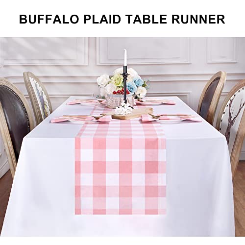 Buffalo Plaid Cotton Blend Table Runner, Classic Farmhouse Checkered Table Runner, 14x72-Pink and White - color: Pink and White, size: 14*72inch