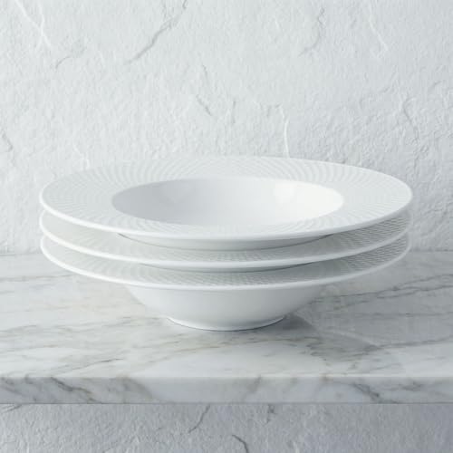 Ceramics Rimmed Soup Bowls 10.1 oz, White 9.1 inch Exquisite small soup plate Set of 4, Pasta plates With Rim is the best choice for hotels, kitchens, fine restaurants and gourmets - color: White, size: 9.1 *2Inch