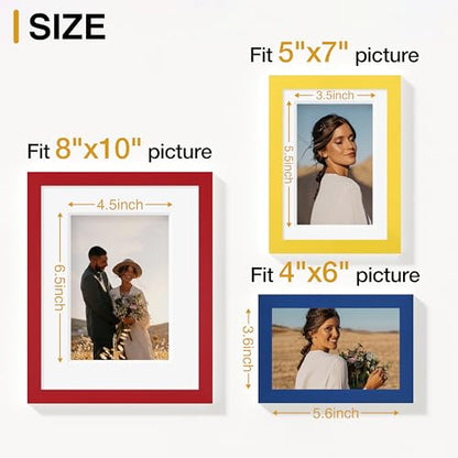 Vittanly 10 Pack Gallery Wall Frame Set, Red, Yellow, Blue | Gallery Wall Frame Set: 2pcs 8x10, 4pcs 5x7 & 4pcs 4x6 Photos for Wall & Table, Picture Frames made of Engineered Wood - color: Red & Yellow & Blue