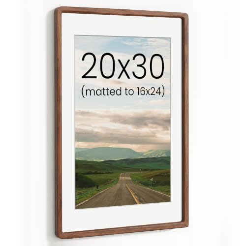 Acovy 20x30in Picture Frame, Natural Solid Walnut | Handcrafted Wooden Photo Frame, Dual Use for Wall Mount, Matted to Fit 16"x24" Photos, HD Tempered Glass - color: Walnut, size: 20x30in