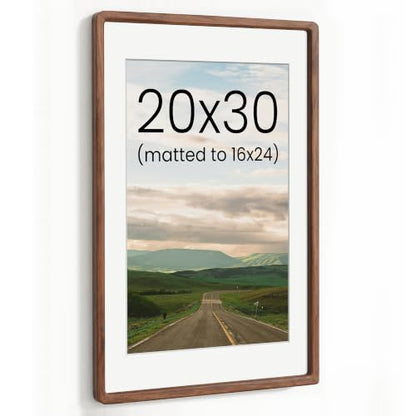 Acovy 20x30in Picture Frame, Natural Solid Walnut | Handcrafted Wooden Photo Frame, Dual Use for Wall Mount, Matted to Fit 16"x24" Photos, HD Tempered Glass - color: Walnut, size: 20x30in