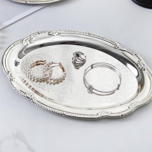 Metal Serving Tray Vintage Tea Coffee Serving Tray Multi-Purpose Jewelry Display Tray Platter Dessert Platter for Cakes, Candies, Nuts