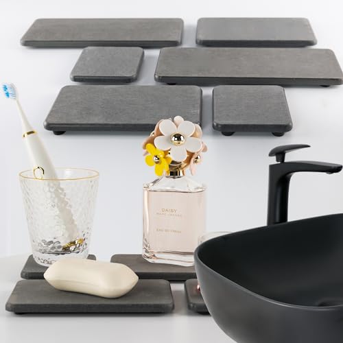 NiuYichee Set of 4 Water Absorbent Diatomite Coasters, Diatomaceous Earth Kitchen Soap Dish, Bathroom Trays, Water Absorbing Stone Used for Hand Soaps & Plants & Toiletries in The Modern Home - color: Set of 4 Dark Grey
