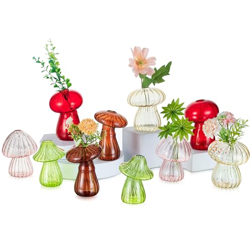 Glasseam Mushroom Plant Propagation Stations: Cute Glass Terrarium Jar Propagation Vase Set of 10 Hydroponic Planters for Home Room - Unique Colorful Mushroom Decor Gifts for Plant Lovers - size: 10Pcs