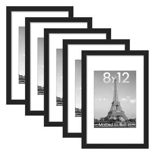 upsimples 8x12 Picture Frame, Gallery Wall Frames Set of 5, Black | Photo Frame Collage Wall Decor, 6x8 Picture Frame with Mat for Family, Baby, Hallway, Christmas - color: Black, size: 8x12