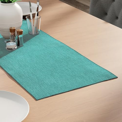 Encasa XO Table Runner 4 to 6 Seater, Soft Chenille 13"x72" | Turq, Woven Rib Texture | Machine Washable | Colorfast & Shrink Resistant | Durable Polyester Yarns - color: Turq, size: 13x72 in