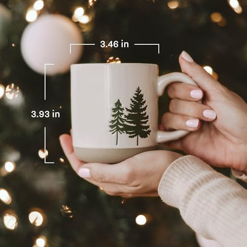 Sweet Water Decor Green Trees Coffee Mug, 14oz Stoneware Holiday Mug, Microwave & Dishwasher Safe, Large Winter Christmas Cup for Coffee, Tea & Hot Cocoa, Stocking Stuffers for Women, Cozy Gift Ideas - style: Green Trees