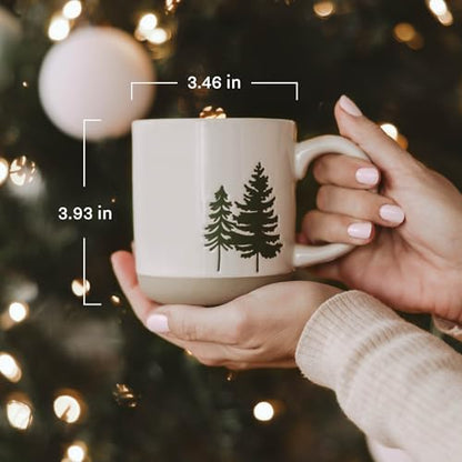 Sweet Water Decor Green Trees Coffee Mug, 14oz Stoneware Holiday Mug, Microwave & Dishwasher Safe, Large Winter Christmas Cup for Coffee, Tea & Hot Cocoa, Stocking Stuffers for Women, Cozy Gift Ideas - style: Green Trees