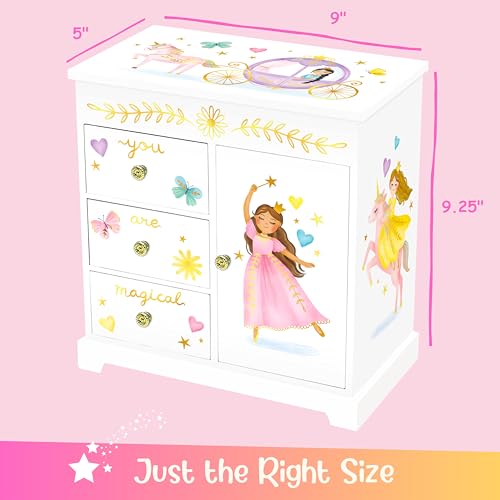 Giggle & Honey® Princess Musical Jewelry Box for Girls | Kids Music Box with Drawers, Fairytale Gifts for Girls Birthday, Princess Jewelry Boxes for Ages 3-10 - style: Perfect Princess