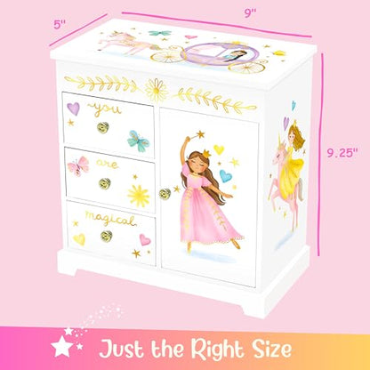 Giggle & Honey® Princess Musical Jewelry Box for Girls | Kids Music Box with Drawers, Fairytale Gifts for Girls Birthday, Princess Jewelry Boxes for Ages 3-10 - style: Perfect Princess