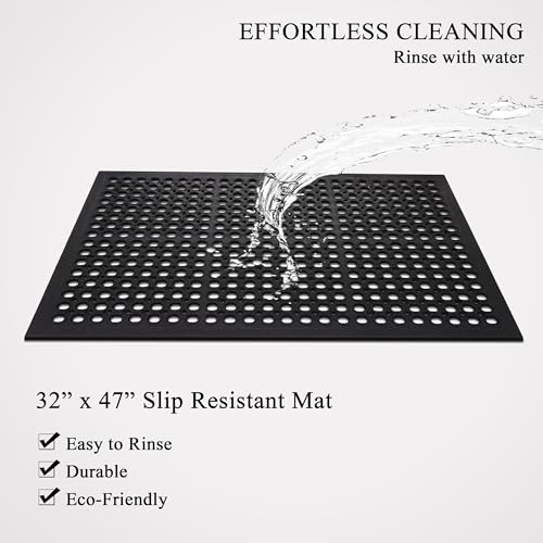 A1 Home Collections Anti Fatigue Mat, 0.6" Thick Heavy Duty Rubber Floor Mat with Drainage Holes - Non-Slip Kitchen, Bar & Restaurant Mat, 32x47 in (2 Pack) - size: 2 Pack - 47"L x 32"W x 0.6"Th
