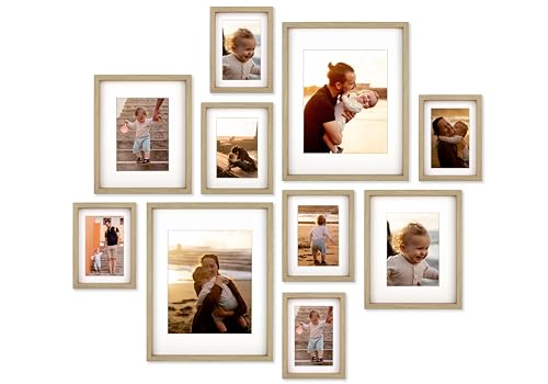 10 Piece Shadow Box Style Gallery Wall Frame Set - Rustic Photo Frame Set with Mat for 8x10, 5x7 and 4x6 - Multiple Sizes Picture Frame Set for Wall Collage–Farmhouse Assorted Deep Picture Frames(Oak) - color: Oak, size: Gallery Wall "Stamp"