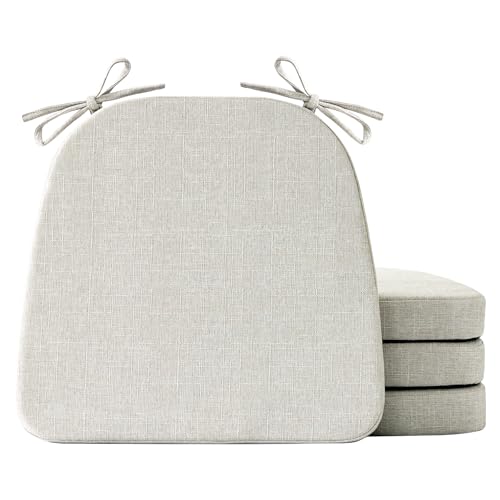 IASEAHK Chair Cushions for Dining Chairs Set of 4, Non Slip Kitchen Chair Pads, 17" x 16" x 2", Indoor Dining Chair Cushions with Ties, D-Shaped Seat Cushions for Kitchen Chairs, Beige - color: Beige, size: 4 Pack