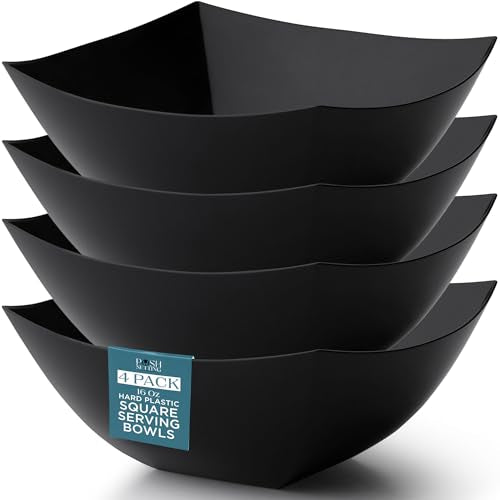 4 Pack Disposable Black Plastic Serving Bowls Square Party Candy Use 16oz | Square Design. Disposable Party Tableware. Salad, Fruit & Candy Use. Candy Buffet Containers. Black Plastic. - color: Black, size: 16 OUNCE