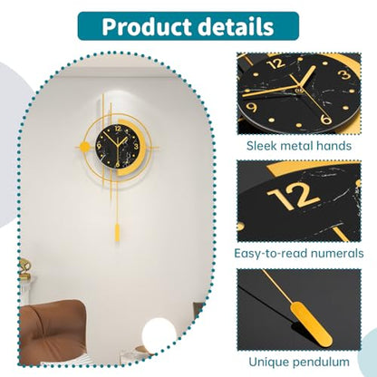 Large Modern Wall Clocks for Living Room Gold Silent Analog Clock | Battery Operated for Living Room,Bedroom,Kitchen,Office or Entryway Geometric Iron Design Wall Decor for Home 15.7*27.5 inch - style: Antique