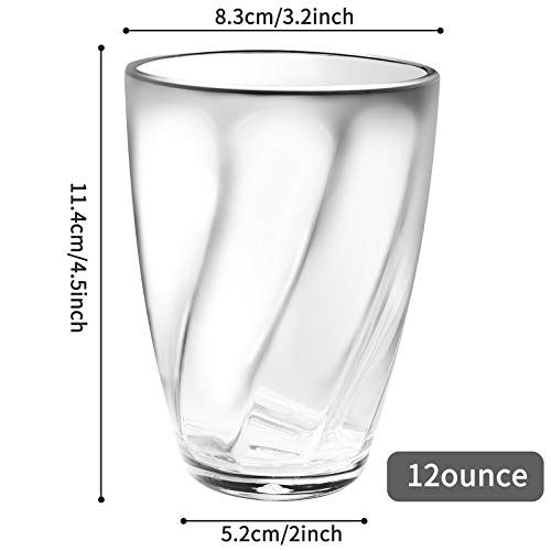Goldmeet 4-Pack Acrylic Drinking Glasses, 12oz/350ml Water Tumblers Set, Clear Stackable Plastic Cups Water Cups with Striped Contour Design for Cold Drinks/Juice/Milk - color: Clear 3