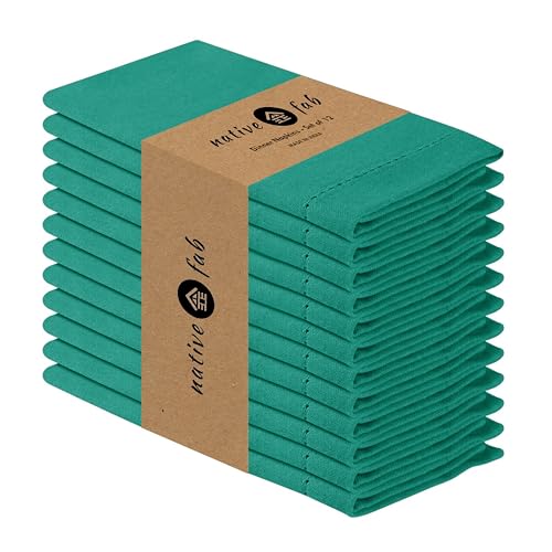 Native Fab Cloth Napkins Set of 12, 100% Cotton, Hemstitched Mitered Edges, Washable Fabric Napkins, 18x18 inch, Soft, Breathable, Reusable Linen Napkins for Events, Party, Luncheon - Royal Green - color: Royal Green, size: 18" x 18" (Set of 12)