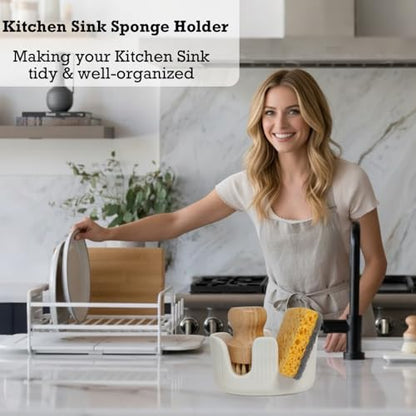 Ceramic Sponge Holder, 2-Slot Dish Sponge Holder for Kitchen Sink, Keeps Sponges Dry & Countertop Clean, Rust-Free & Dishwasher Safe, Stylis Design, Modern White - size: Dual