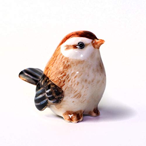 Handmade Ceramic Bird Figurine, Shelf Decor for Bird Lovers | Hand-painted ceramic, brown, 1.3 in tall, for bookshelf, nursery shelf or windowsill, gift for bird watchers