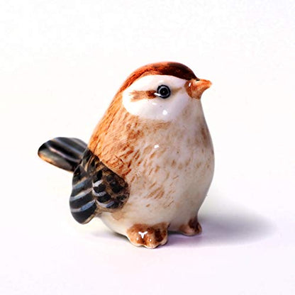 Handmade Ceramic Bird Figurine, Shelf Decor for Bird Lovers | Hand-painted ceramic, brown, 1.3 in tall, for bookshelf, nursery shelf or windowsill, gift for bird watchers