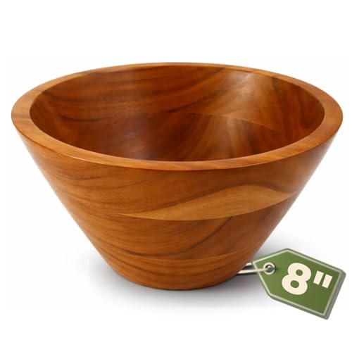 Aurah Salad Bowl, 2.3 Qt Acacia Wood Mixing & Serving Bowl, Small Size | Kitchen & Outdoor Dining Wooden Bowls for Salad, Pasta and Fruits, 8" Diameter x 4.2" Height - size: Small