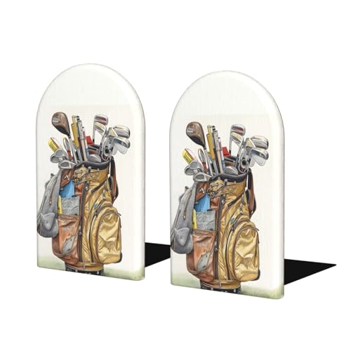 Golf Ball Bag Wooden Bookends for Shelves Decorative Book Ends Universal Book Organizer Holder for Office, Heavy Books, Vinyl Records - color: Golf Ball Bag
