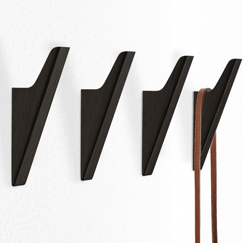 Natural Wood Wall Hooks - 4 Pack, Heavy Duty Coat Hooks Wall Mount for Entryway, Bathroom & Bedroom. Minimalist Wooden Wall Hooks for Hanging Coat, Hat, Bag, Towel, Backpack (Black) - color: Black