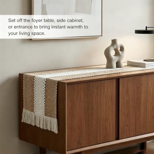 Textured Macramé Table Runner, Cotton and Jute Blend, 30 x 140 cm for Dining, Parties, and Everyday Home Décor (Textured Macramé Table Runner)