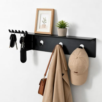 Wall Mounted Coat and Key Rack, Durable Entryway Hanger for Hats & Bags | Entryway Shelf with Hooks, Wall Organizer for Keys, Coats, Bags, Multi-Use Storage & Décor Shelf for Hallway, Bedroom, Office