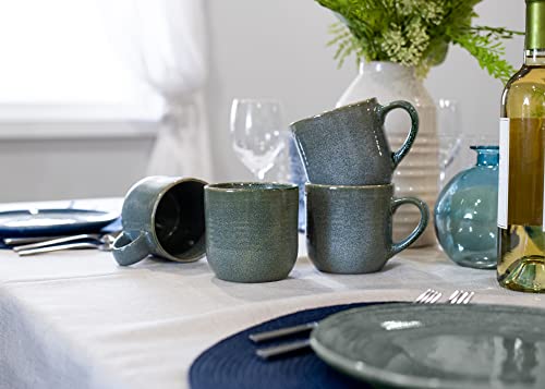 Elanze Designs Glossy Reactive Glaze Large 17 Fluid Ounce Everyday Kitchen Food Grade Ceramic Stoneware Coffee Mug Cup with Comfort Curved Handles, Set of 4, Ocean Teal Blue - color: Ocean Teal Blue