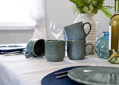 Elanze Designs Glossy Reactive Glaze Large 17 Fluid Ounce Everyday Kitchen Food Grade Ceramic Stoneware Coffee Mug Cup with Comfort Curved Handles, Set of 4, Ocean Teal Blue - color: Ocean Teal Blue